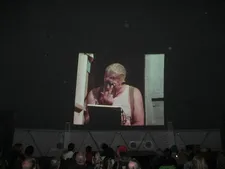 Makeup clown at MoMA PS1 VW Dome in The Show Of Shows: "So we start with a feel-good behind-the-scenes …"